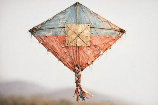 A colorful kite soaring high in the clear blue sky