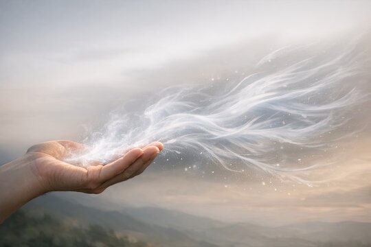 A person holding a white feather in their hand