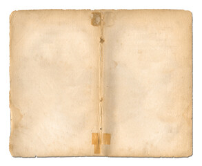 Aged stitched paper sheet isolated on white