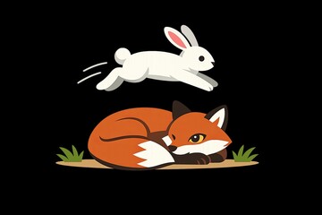 Fototapeta premium An image of a fox and a rabbit defying gravity, soaring through the air