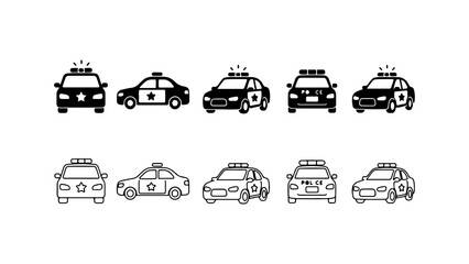 Police Car Icon Set in Silhouette and Outline Vector © Al