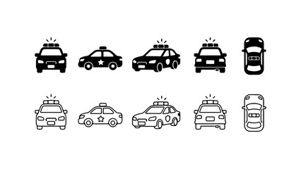 Police Car Icon Set in Silhouette and Outline Vector © Al
