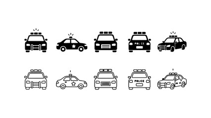 Police Car Icon Set in Silhouette and Outline Vector Style © Al
