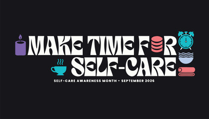 Vibrant self care typography poster design with colorful wellness lifestyle icons © vectyx2