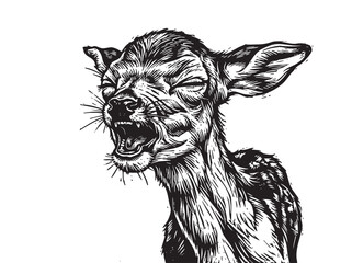 Naklejka premium Hand-drawn doodle alpaca head, vector illustration, sketch style, isolated animal icon, monochrome, cute llama face, graphic design for print, banners, logos
