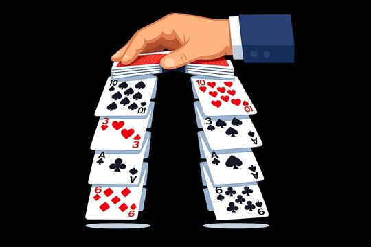 A person's hand holding a stack of playing cards, possibly used for card game or entertainment