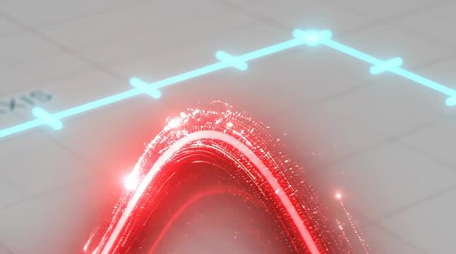 Red glowing waveform on digital 3D grid