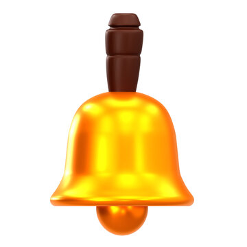 3D Golden Service Hand Bell with Wooden Handle for Alert and Reception Isolated