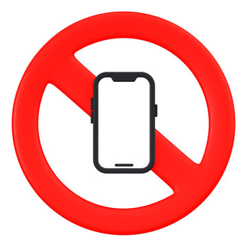 3D No Smartphone Allowed Sign with Prohibited Red Circle for Silence Zone