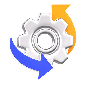3D Cogwheel Gear with Rotating Blue and Yellow Arrows for Management and Process Optimization