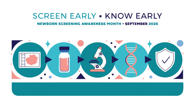 Infographic chart showing vital steps for infant newborn screening medical process