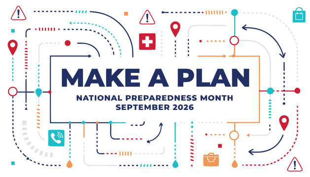 National preparedness month graphic poster design with diverse emergency planning icons