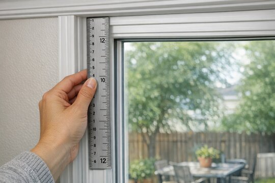 A person measures the height of a window with a ruler