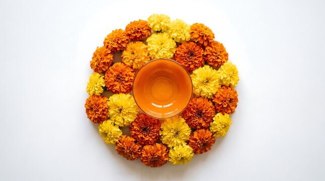 A vibrant floral arrangement primarily marigolds beautifully embodies the spirit of diwali the festival of lights and celebrates new beginnings
