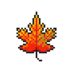 Fototapeta premium Pixel Art Maple Leaf Vector Icon Isolated.