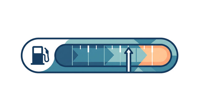 Flat design fuel gauge icon with gas pump symbol.