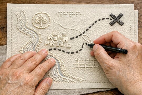 A person uses beads as a medium for writing or drawing, perhaps for artistic purposes or educational activities