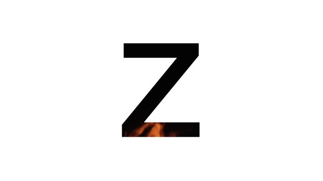 alphabet letter "Z" with animated flames on a white background