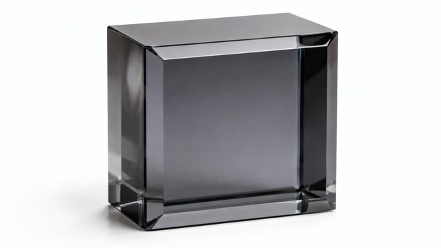 Minimalist Monolithic Block of Heavy Solid Smoked Grey Optical Cast Glass