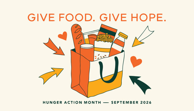 Paper bag filled with groceries for hunger action month awareness campaign