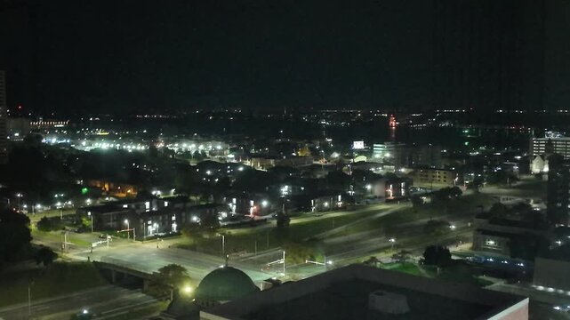 View of Detroit Neighborhood at Night From Above