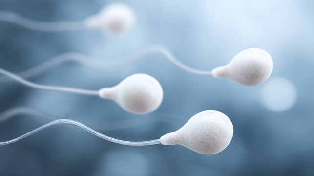 Conceptual illustration of human sperm in a scientific background