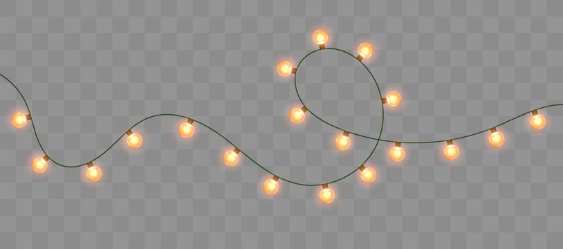 Warm Orange Christmas Lights Garland Isolated on Transparent Background
