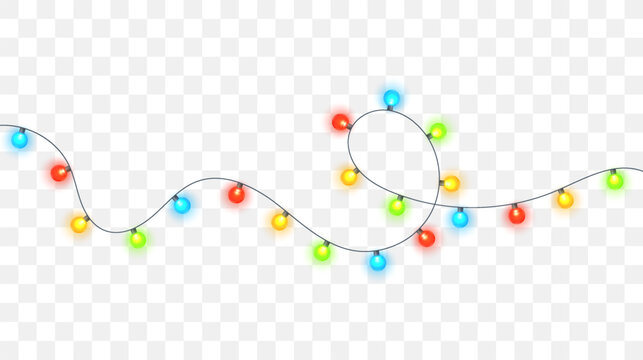 Colorful Round Christmas String Lights Isolated on Transparent Background