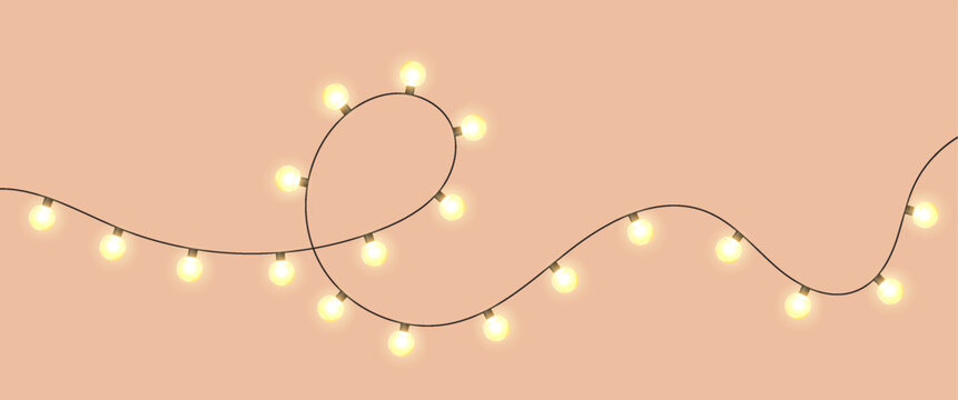 Warm White Christmas String Lights Garland on Beige Background
