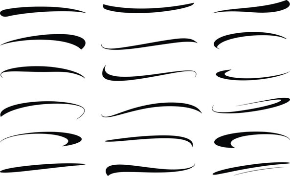 
Text tails swash curve underline baseball sign. Typography shape retro style swoop wave line decorative elements