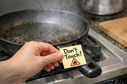 A person holds a sticker saying 'don't touch' on their hand, conveying caution and safety