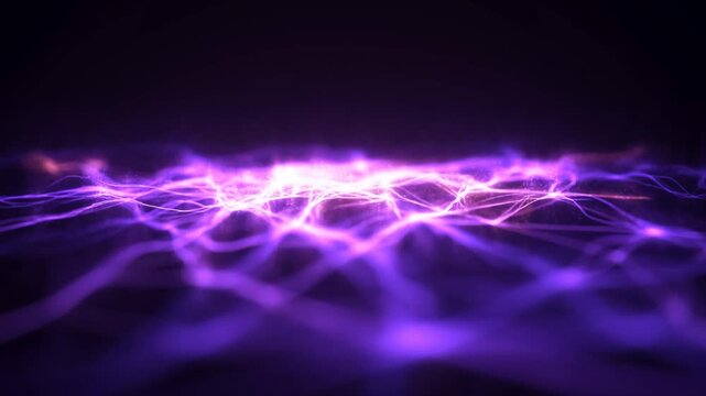 Glowing purple and orange lines forming interconnected network in dark space