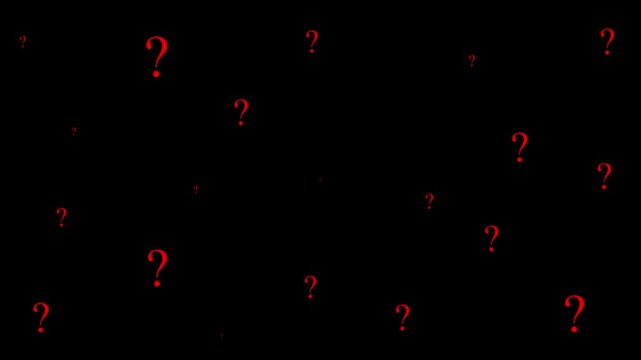 Red question marks floating and pulsing against a dark background, creating an enigmatic, atmosphere of mystery, confusion, inquiry, and, problem solving for, interactive presentations