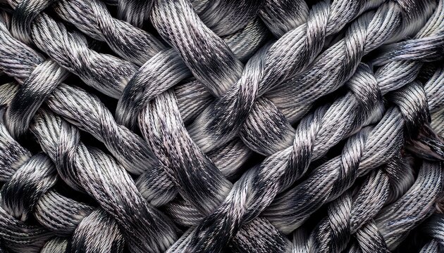 close up of interwoven gray sparkly cords