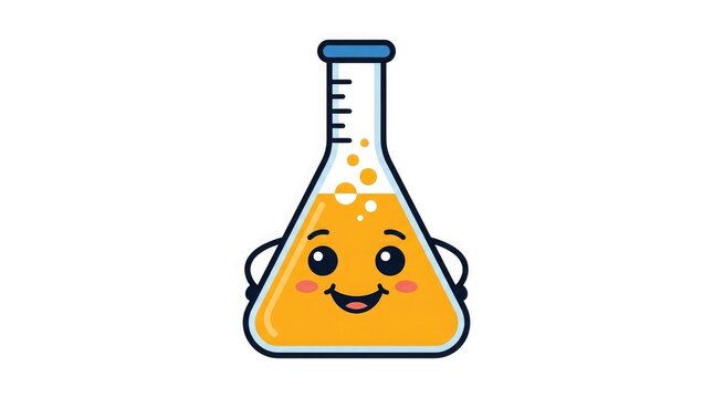 Cute cartoon erlenmeyer flask with orange liquid