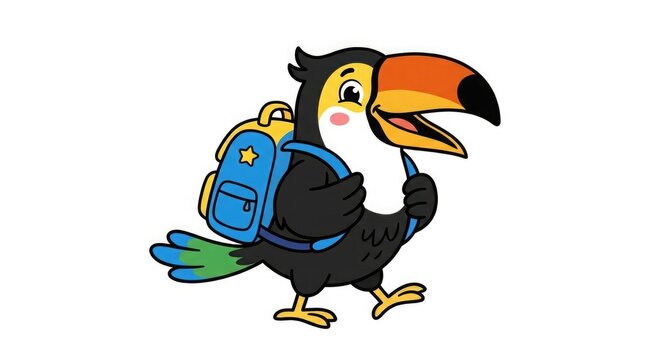 Cute cartoon toucan bird wearing a school backpack