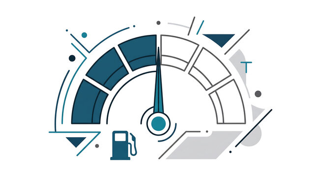 Speedometer with fuel pump icon in flat design style.