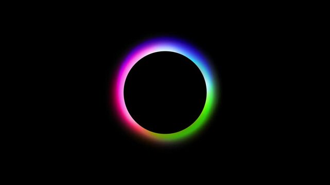 Colorful circle eclipse energy loader spinning loop animation on black background