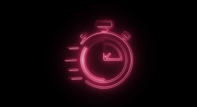 Stopwatch Time Management Icon Animation on Black Background, red