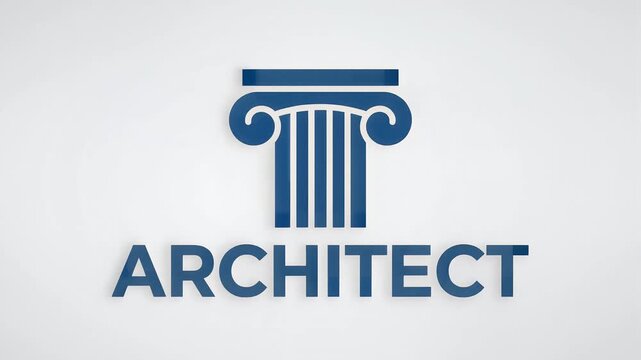Modern blue architect logo animation featuring a classical ionic column on a clean background