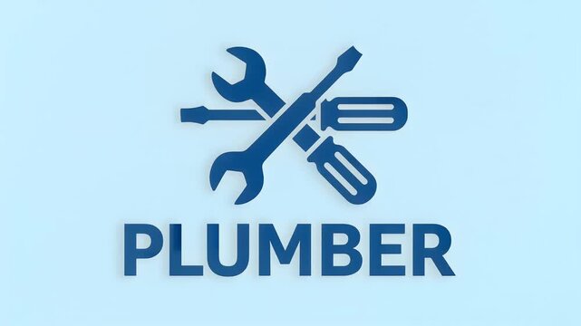 Minimalist Plumber Service Logo Featuring Crossed Wrench and Screwdriver Icons on Blue Background