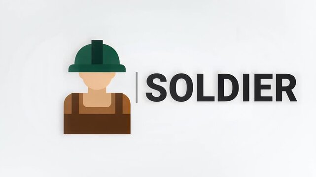 Minimalist Flat Illustration of Soldier Icon with Text Element on White Background
