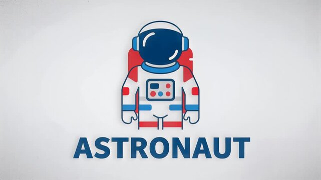 Flat design animation of a stylized astronaut character icon on a clean white background