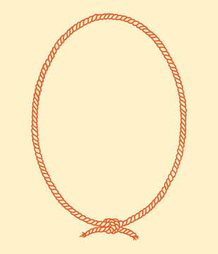 Hand-drawn oval rope frame with a tied knot in a rustic doodle style. Decorative border for western invitations, ranch branding, labels, menus, posters, and country-themed designs.