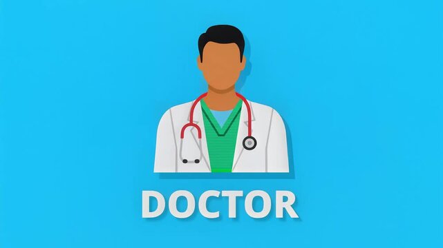 Flat vector illustration of professional male doctor avatar with stethoscope on blue background