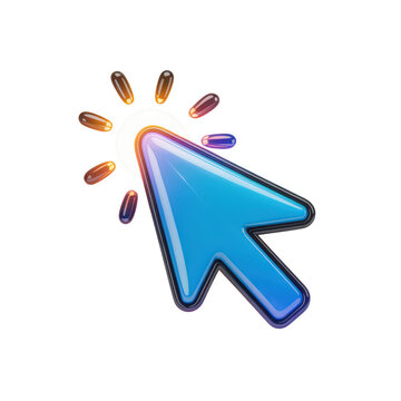 Glowing blue computer mouse cursor with vibrant orange sparks