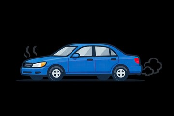 Fototapeta premium A blue car with smoke emerging from the exhaust pipe, suitable for use in scenes related to transportation or mechanical failure