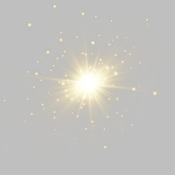 Soft golden starburst glow with elegant radial beams isolated on rransparent background