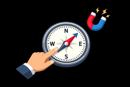 A person holds a compass and a magnet, tools for navigation