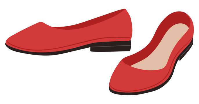 Red ballet flats. Pair of elegant red womens flat shoes with pointed toes flat vector illustration. Fashion footwear isolated on white background